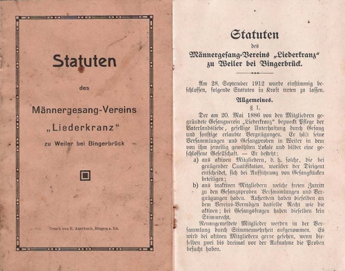 MGV Weiler: Vereinsstatuten 1912 S0-1