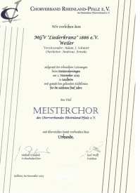 [News, 02.11.2013] Männerchor Weiler ist Meisterchor!
